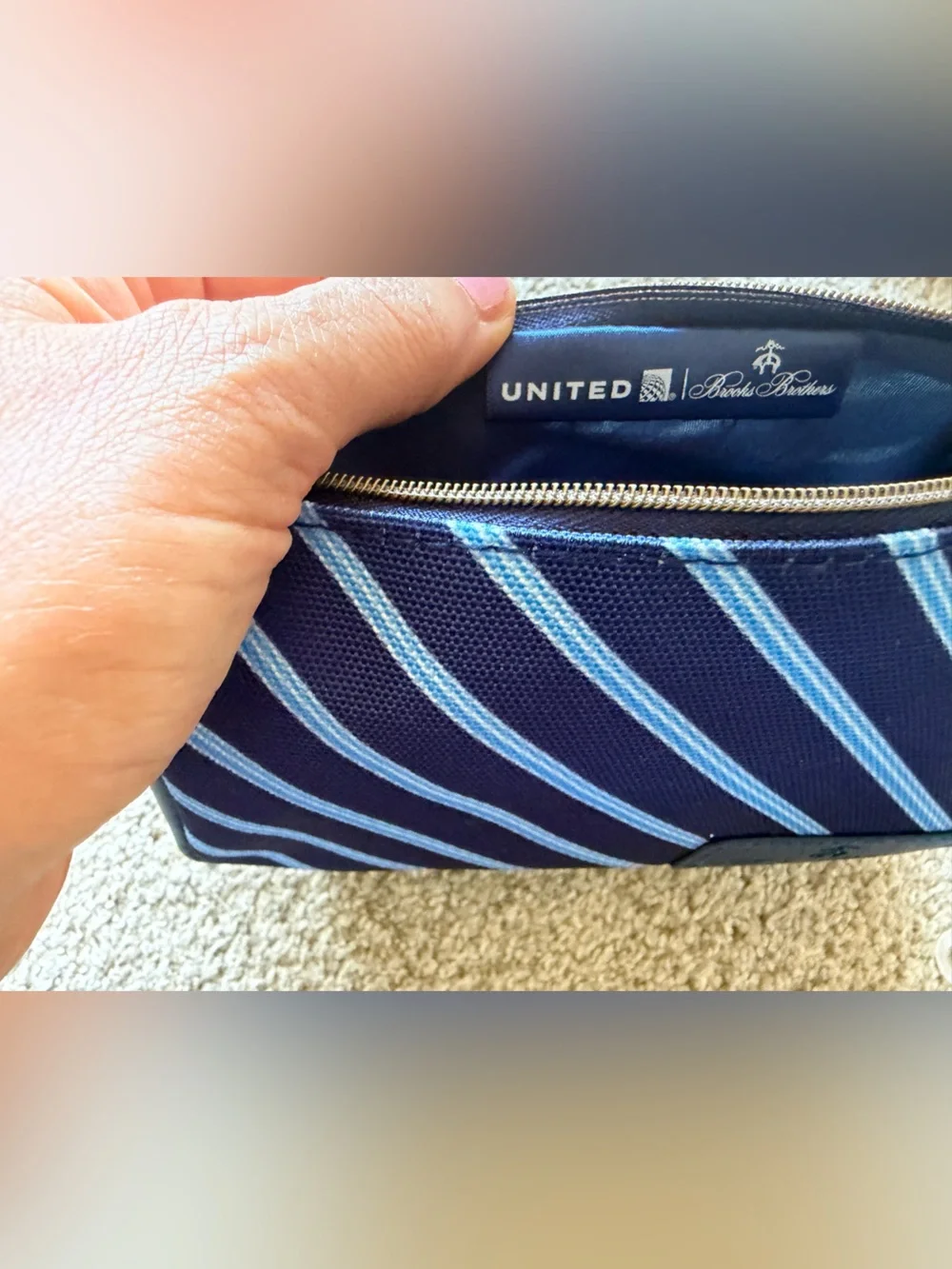 Brooks Brothers x United Airlines Polaris Amenity Kit Blue Striped Travel Pouch